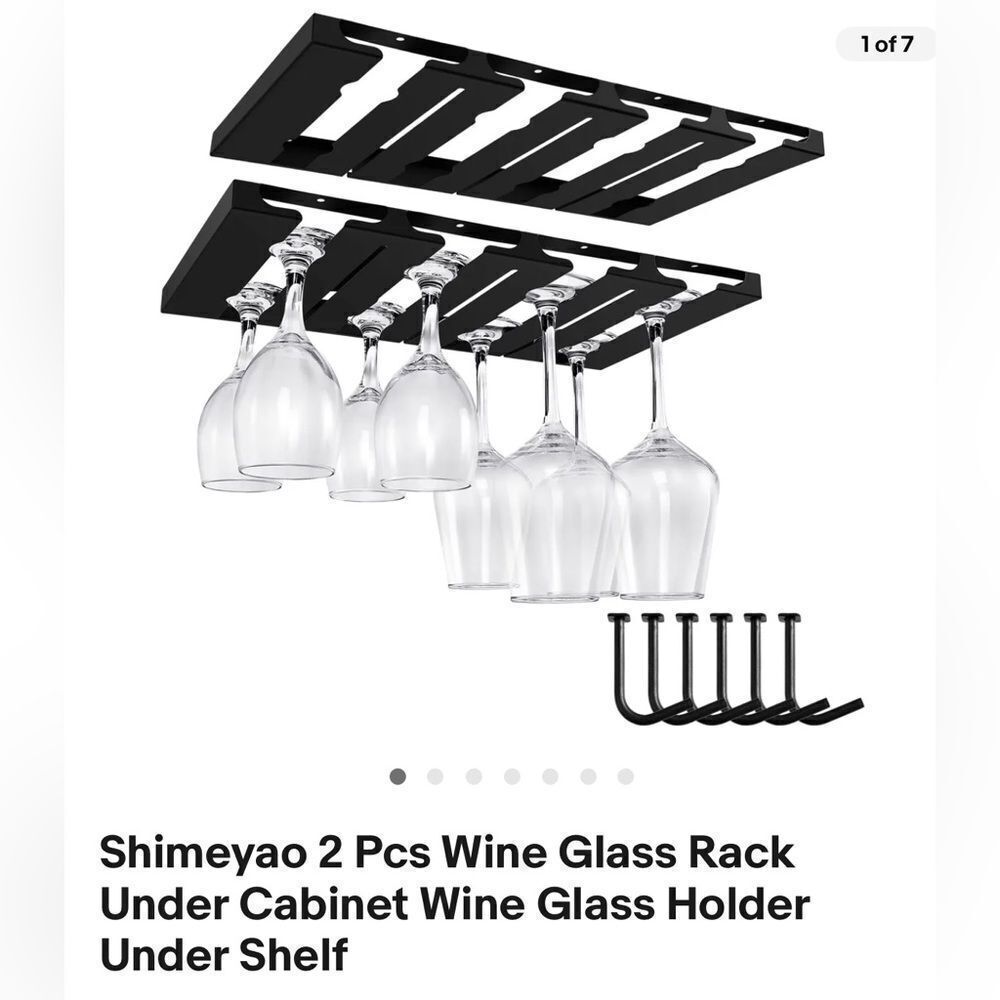 Set of TWO undercabinet wine glass holder with hooks to hang mugs on as well
